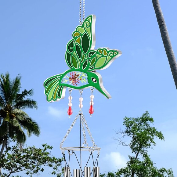 Hummingbird Suncatcher Wind Chime Pressed Real Embedded in Glass X003RBIV47 - Picture 4 of 7